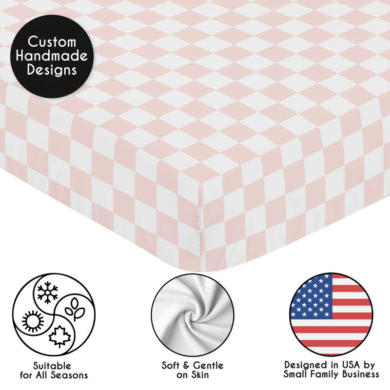 Sweet Jojo Designs Pink Gingham Checkered Plaid Girl 2 Pack Fitted Crib Sheets - Solid Blush & Vintage, Classic, Checkerboard