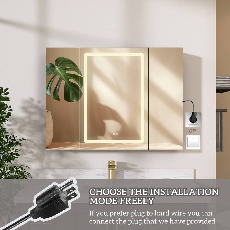 ZEAFIVE LED Black Bathroom Medicine Cabinet Surface Mount Defog Medicine Cabinet 3 Lights Dimmable