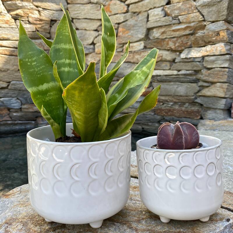 6IN & 4.75IN SMALL MOON PHASE FOOTED PLANTER,SET OF 2, Glass Blue