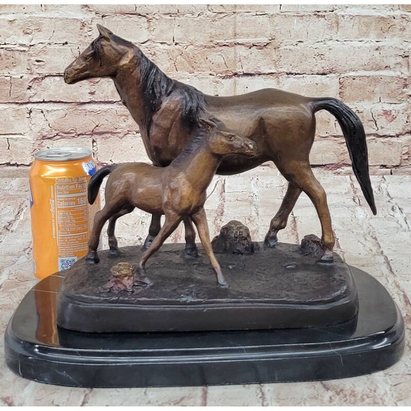 Bronze Sculpture Figurine Mare W/ Her Baby Imitative Horse Stallion Farm Art Deco Moigniez
