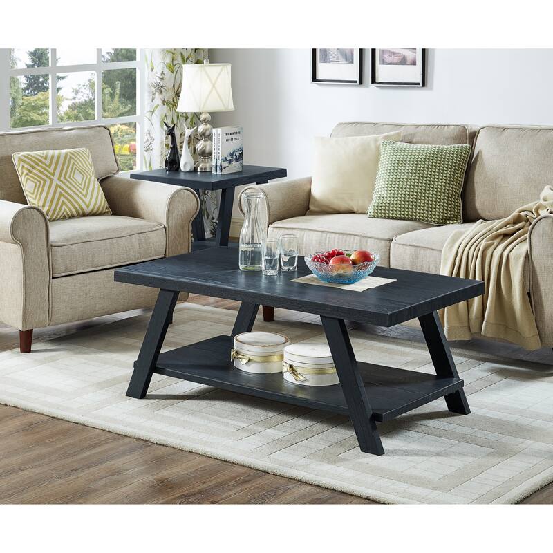 Modern Storage 3-Piece Coffee Table Set with Shelf and Wide-angled Legs for Living Room