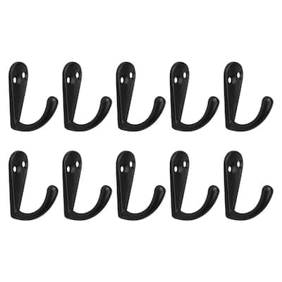 10pcs Robe Hooks Metal Hook Keys Scarf Towel Wall Bathroom DIY Hanger w Screws - Black - 1.34" x 0.55" x 1.02"(L*W*H)