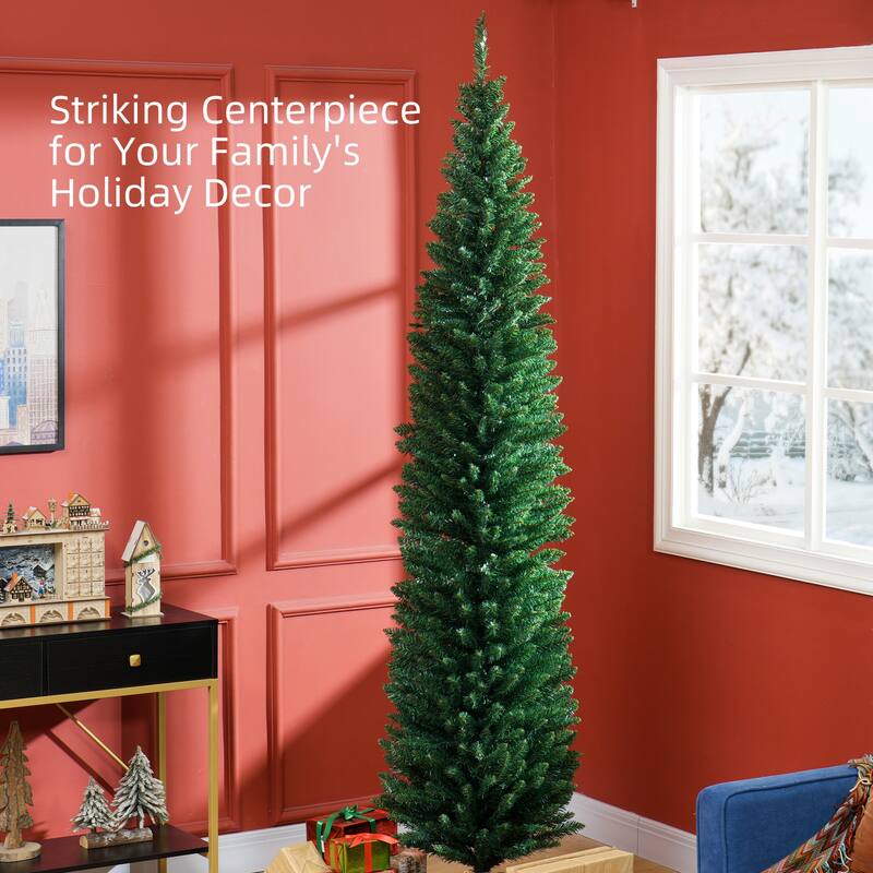 8FT Artificial Slim Pencil Christmas Tree with 618 Realistic Branch Tips & Plastic Stand