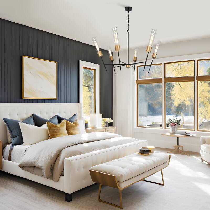 Modern Black Gold 6-Light Chandelier Crown Design Light Fixture for Dining Room - 43.7 " × 26.4 "