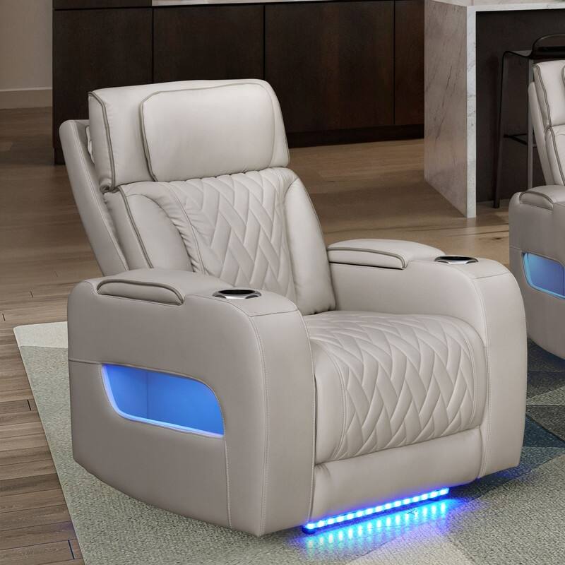 Jazz 37"W Leather Aire Transformer Power Reclining Chair w/Power Headrest, LED Lights, USB & USB-C Ports, Storage & Cupholders