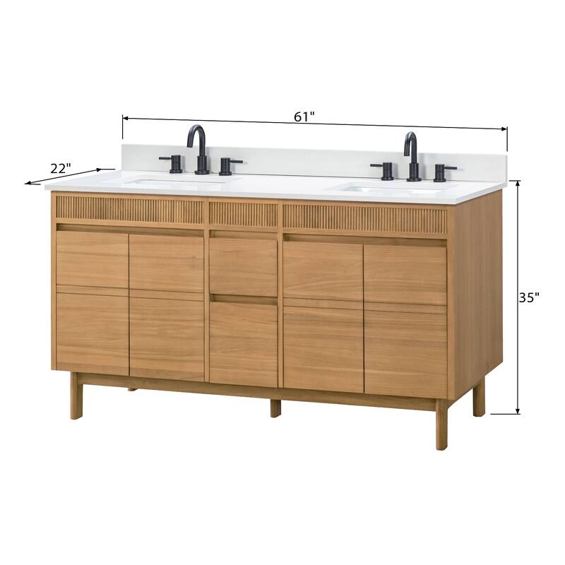 Avanity Kayla Bathroom Vanity in Natural Teak with White Engineered Stone Top