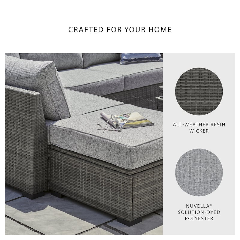 Signature Design by Ashley Petal Road Gray Outdoor Loveseat Sectional/Ottoman/Table Set (Set of 4)