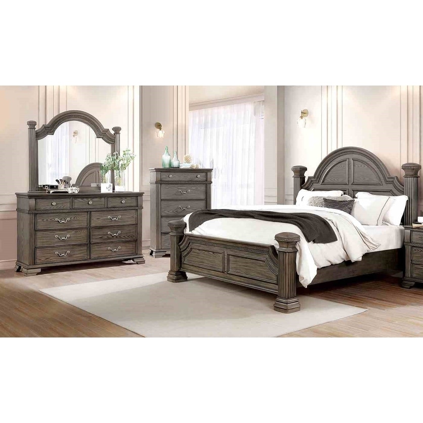 Royal 4pc Gray Wooden Bedroom Set Bed Chest Dresser Mirror