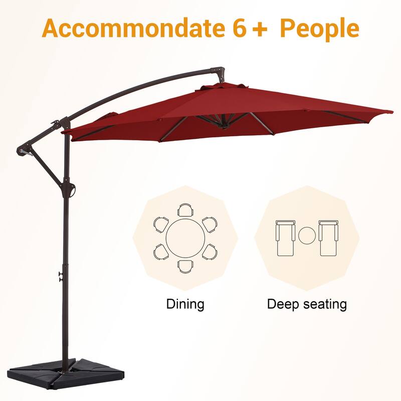 10 ft Steel Crank-lift Cantilever Umbrella With Weighted Base