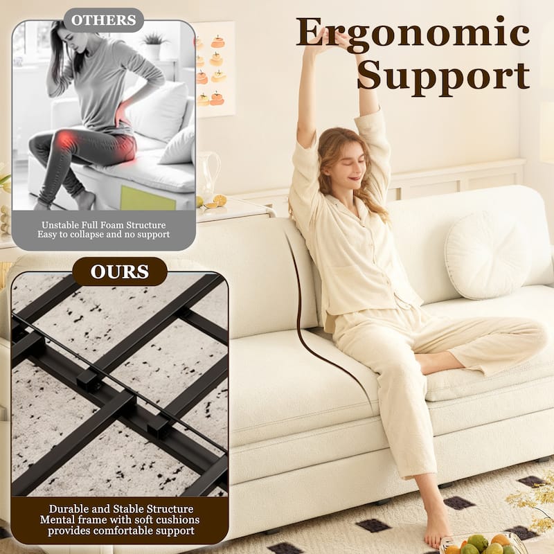 Homy Casa 3-in-1 Convertible Sleeper Sofa Bed, Pull-Out Couch w/ USB, Side Pocket & 4 Pillows, Chenille, 2/3/4-Seat