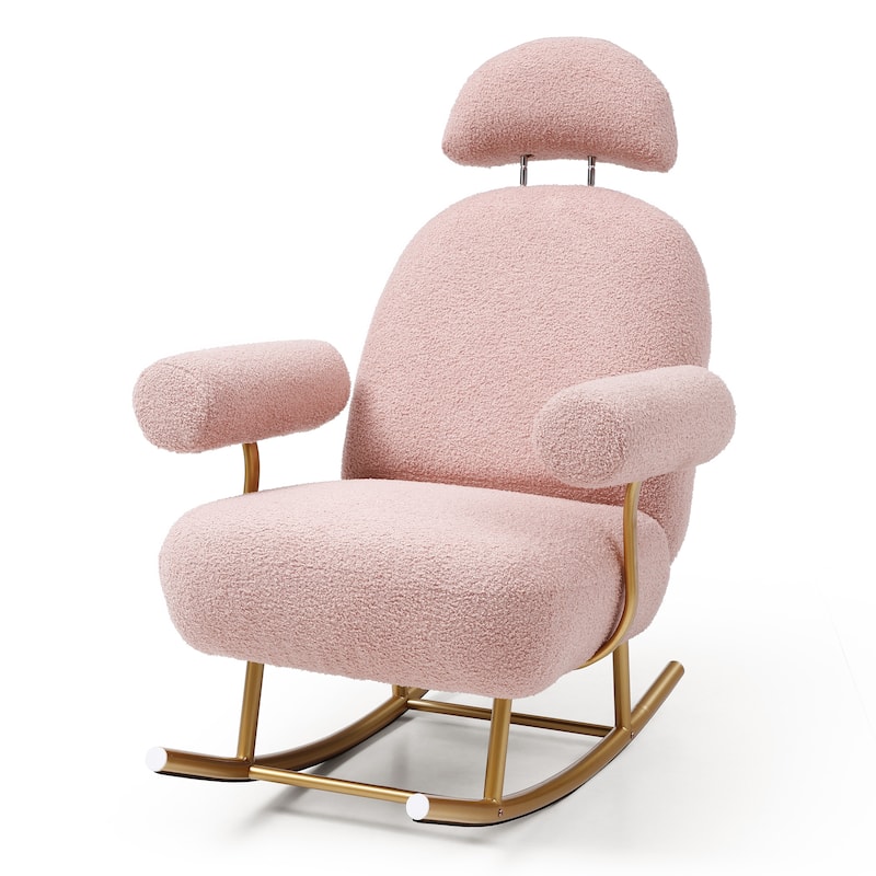Modern Sherpa Fabric Nursery Rocking Chair,Accent Upholstered Rocker Glider Chair, Armchair with Gold Metal Frame