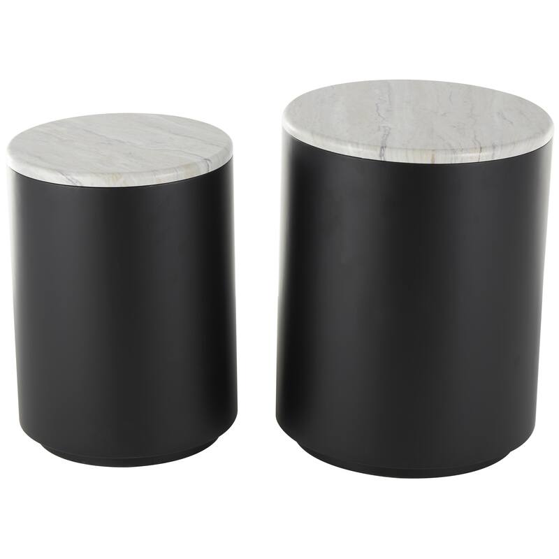 Metal Pedestal Accent Table with Faux White Marble Top - Black - Roche River Decor - Black - 19",18"H