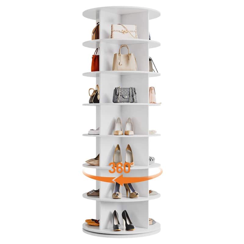 7 Tier Rotating Shoe Rack Tower for24-28/28-32 Pairs, 360° Free Standing - White