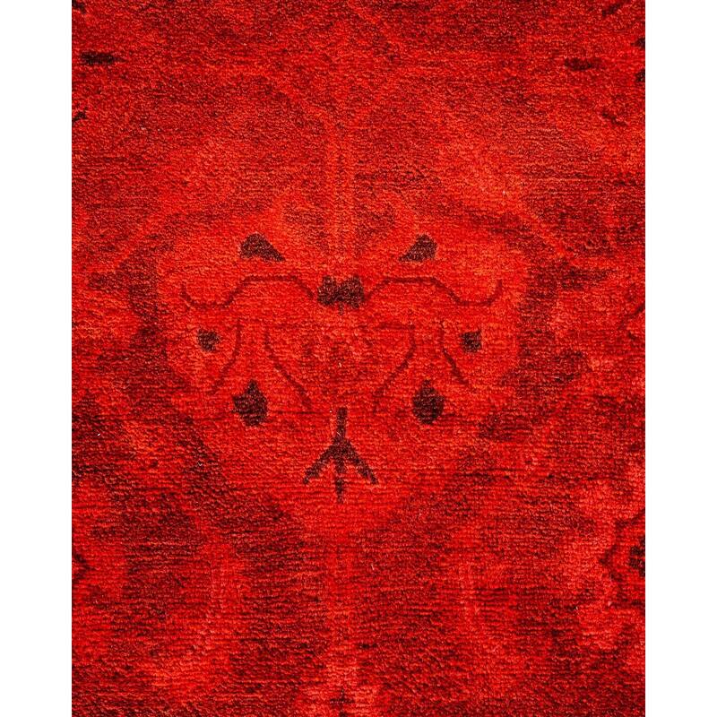 Overton Hand Knotted Wool Vintage Inspired Modern Contemporary Overdyed Red Runner Rug - 3' 1" x 15' 7"