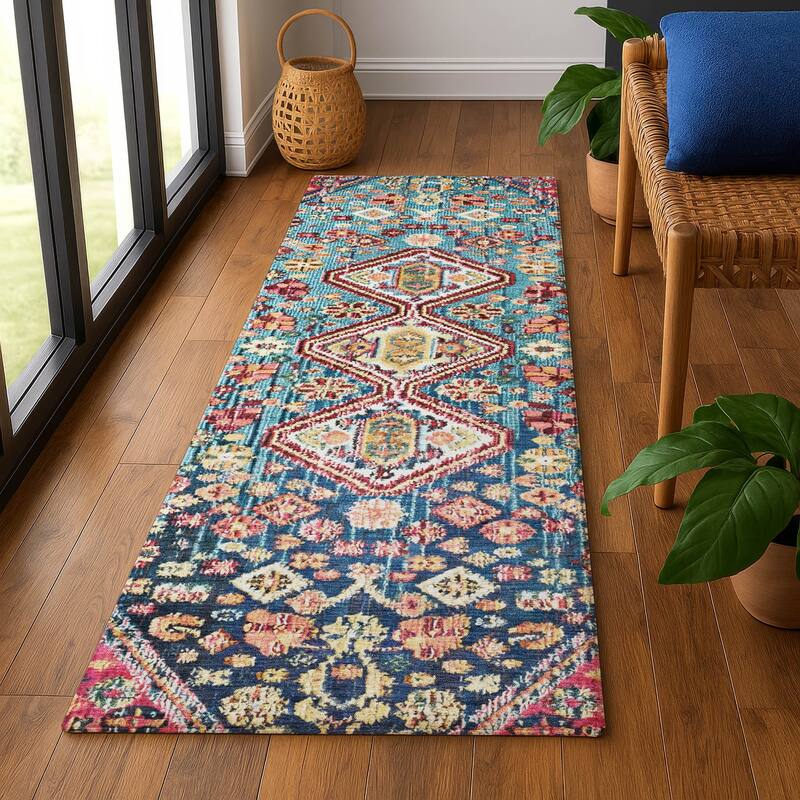 Premium Washable Super Soft Traditional Global Mayfield Rug - 2'3" x 7'6" - Teal