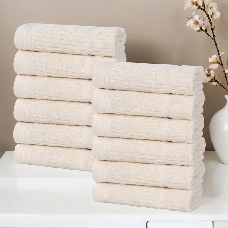 Superior Milo Smart Twist Viscose Cotton Blend Face Towels Washcloths, Set of 12 - Ivory
