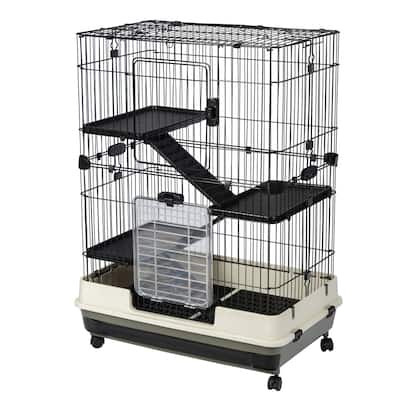 4-Tier Small Animal Metal Cage Height Adjustable with Lockable Casters