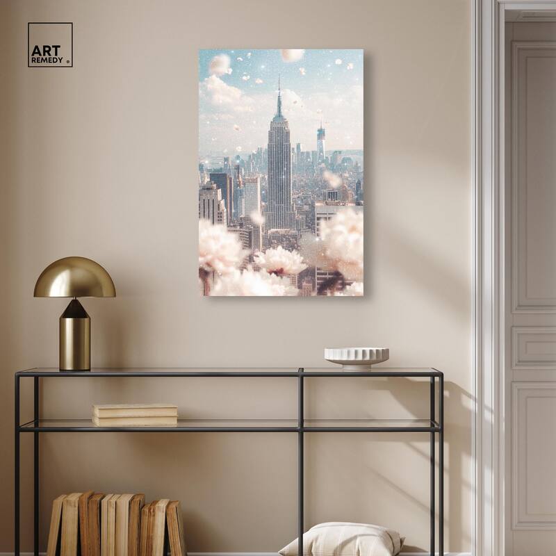 Peonies Over New York Canvas by Art Remedy, Gallery Wrapped