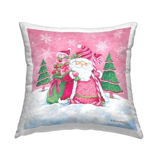 Stupell Pink Santa Snowscape Decorative Printed Throw Pillow Design by Diane Kater