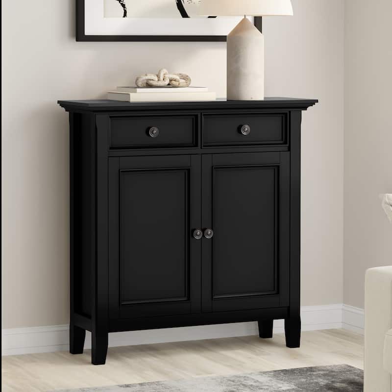 WYNDENHALL Halifax SOLID WOOD 36" Wide Transitional Entryway Storage Cabinet - 12"D x 36" W x 36"H - Black