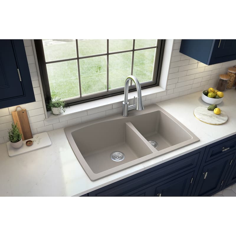 Karran Drop-In Quartz 60/40 Double Bowl Kitchen Sink