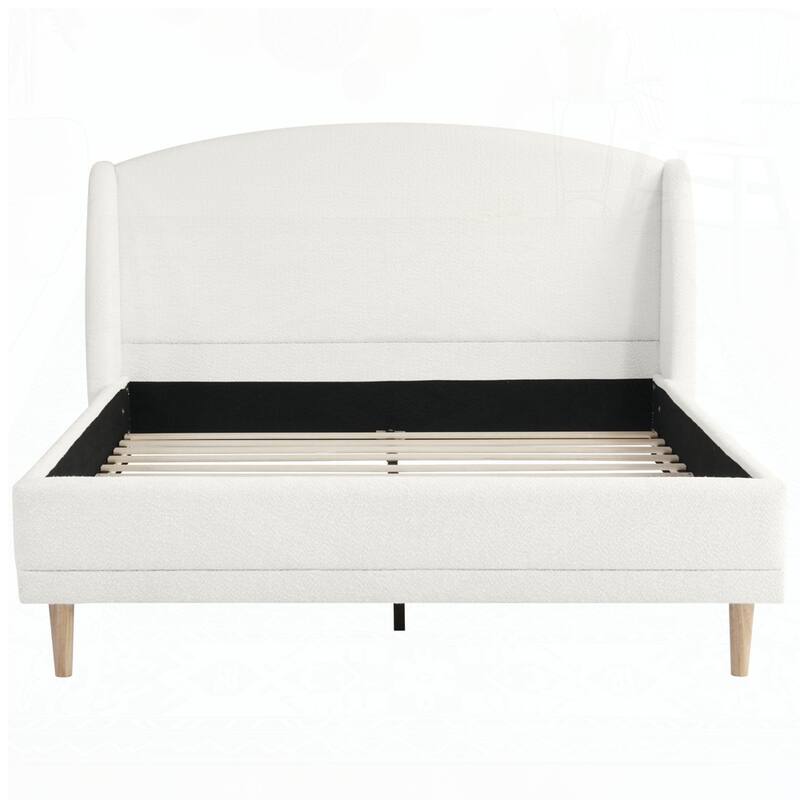Upholstered Platform Bed Boucle Fabric and Wingback Headboard