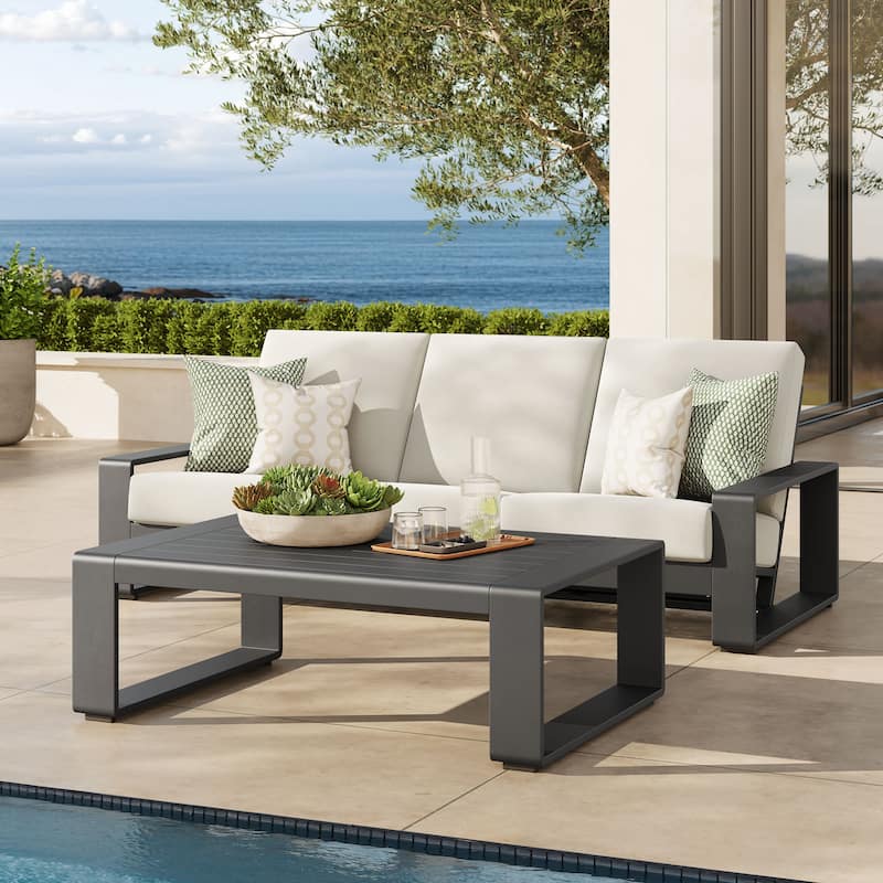 Lirienne 2-Piece Outdoor Patio Aluminum Furniture Set - Cream Gray