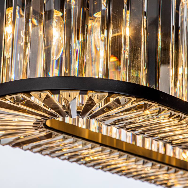 CraftHome 8-Light Black Finish Modern Chandelier for Dining Room with Wrought Iron And Crystal Accents