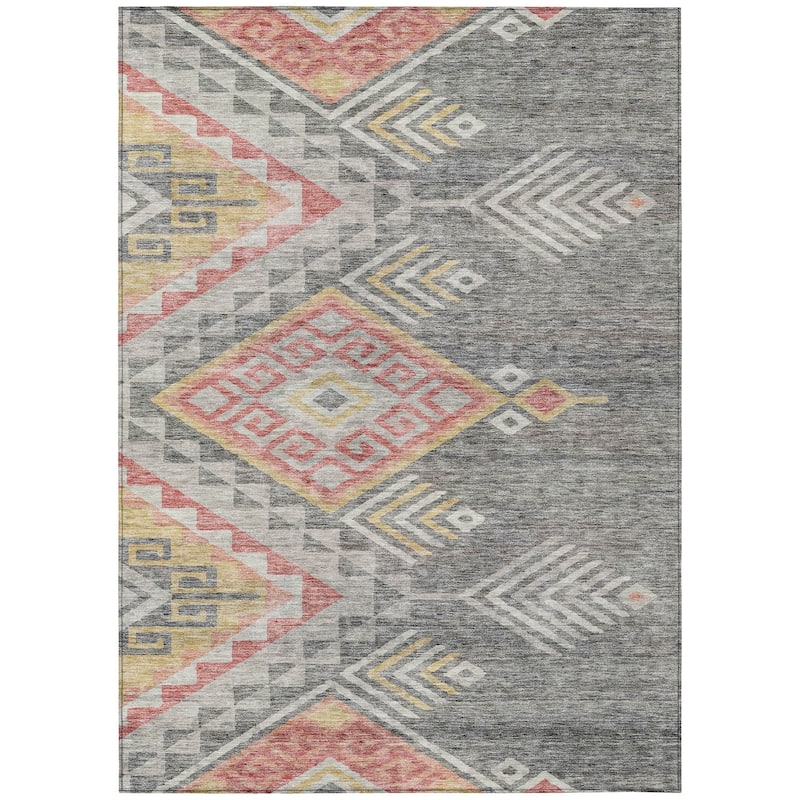Machine Washable Indoor/ Outdoor Boho Tribal Chantille Rug