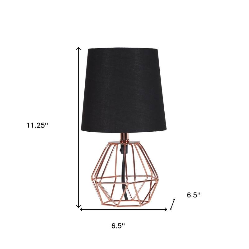 11'' Copper Geometric Table Lamp with Black Cotton Shade Modern Bedside or Desk Light with Inline Switch - 6.5" x 6.5" x 11.25"