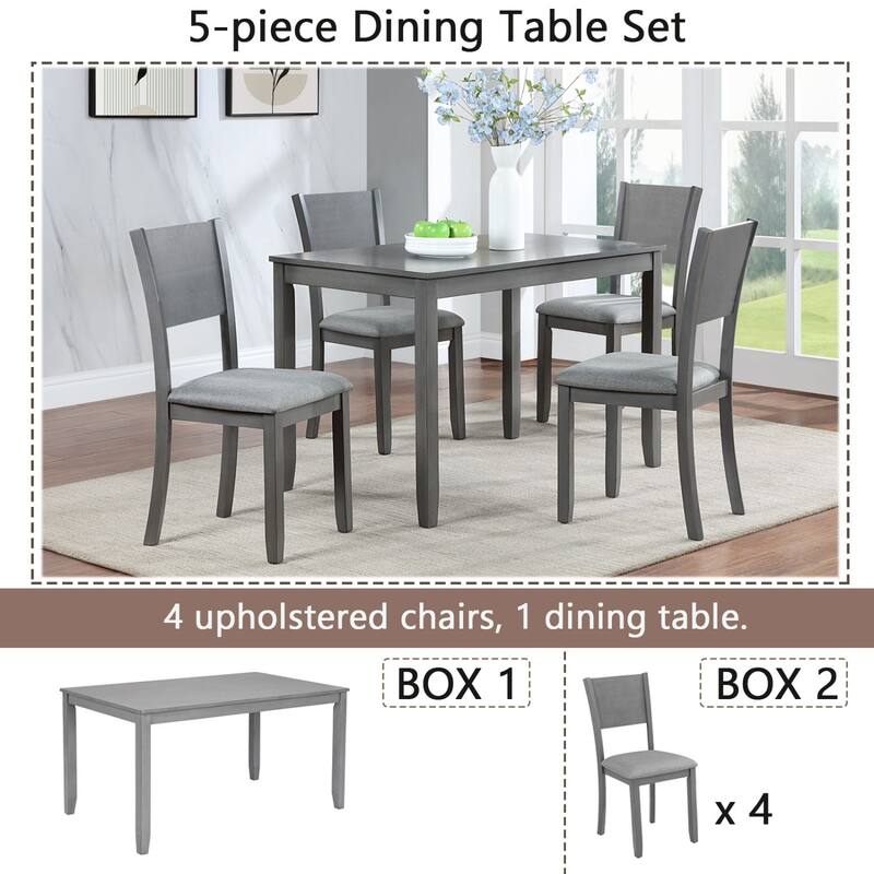 5 Piece Modern Dining Set with Rectangular Wooden Dining Table and 4 Upholstered Chairs