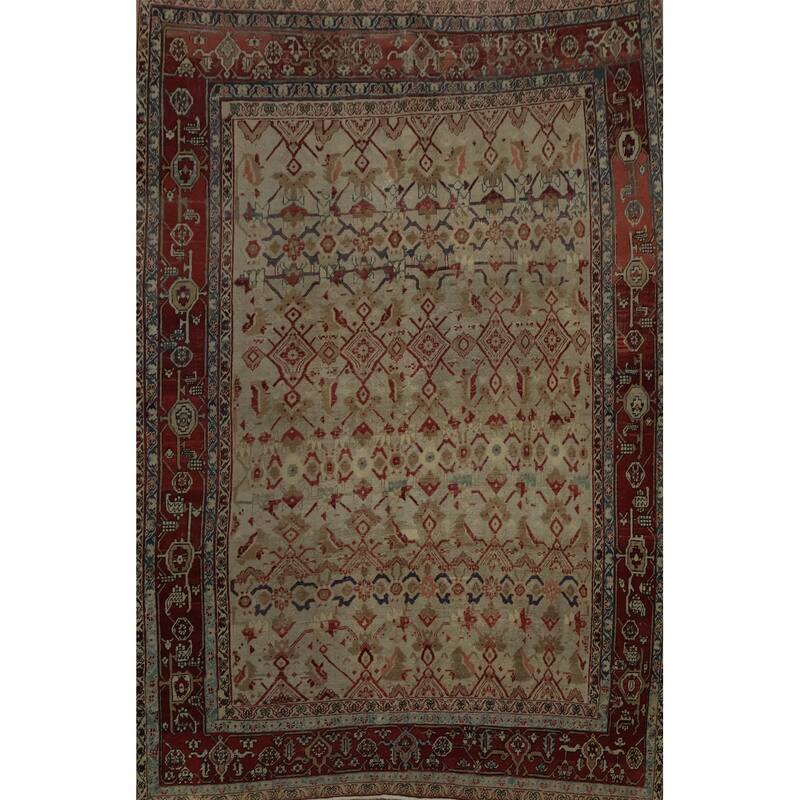 Hand Knotted Oriental 100% Wool Carpet Traditional Floral Beige & Ivories Sultanabad (Ziegler) Area Rug - 11' 0'' X 9' 1''