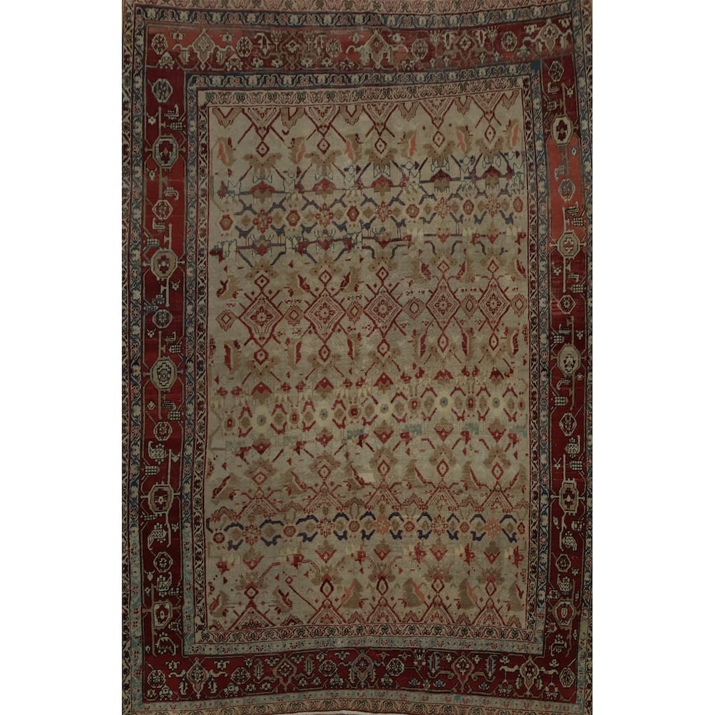 Hand Knotted Oriental 100% Wool Carpet Traditional Floral Beige & Ivories Sultanabad (Ziegler) Area Rug - 11' 0'' X 9' 1''