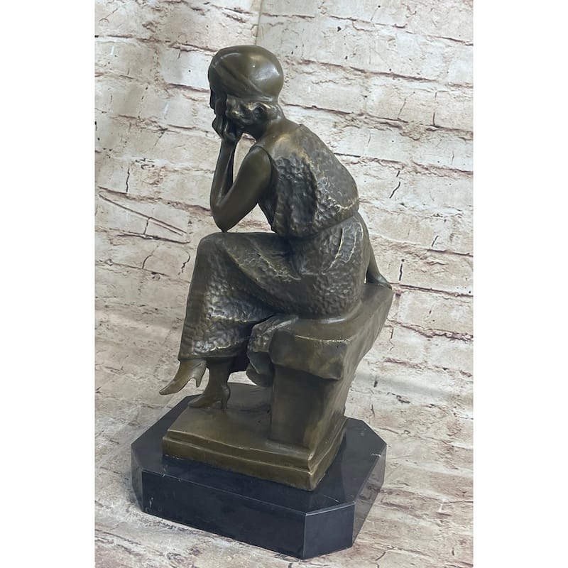 Art Deco Flapper Girl Fashion Model Bronze Metal Statue Sculpture Figurative Art