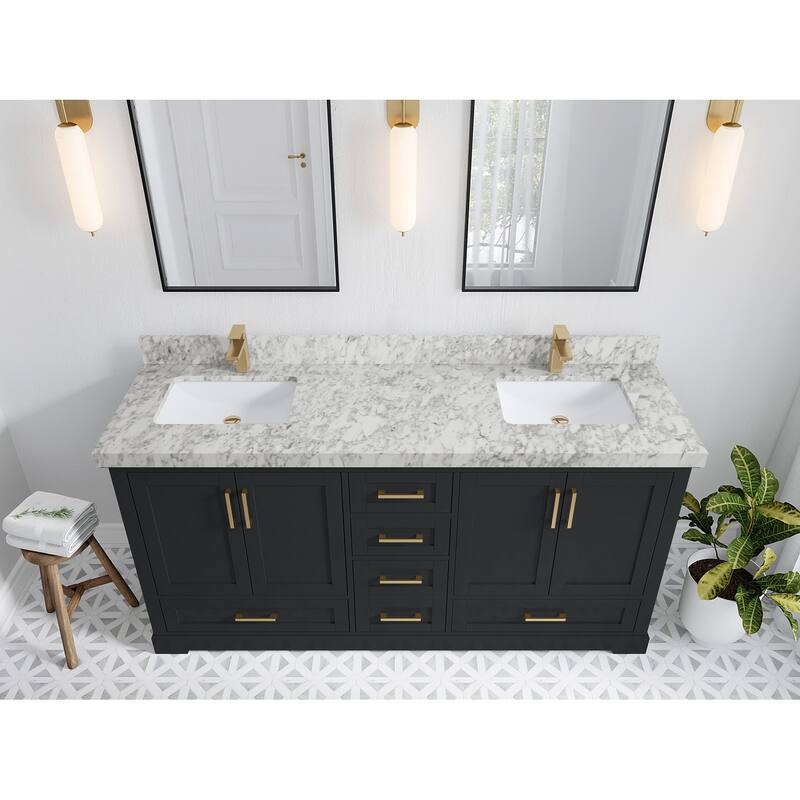 Willow Collection 72 in W x 22 in D x 36 in H Boston Double Bowl Sink Bathroom Vanity with Countertop