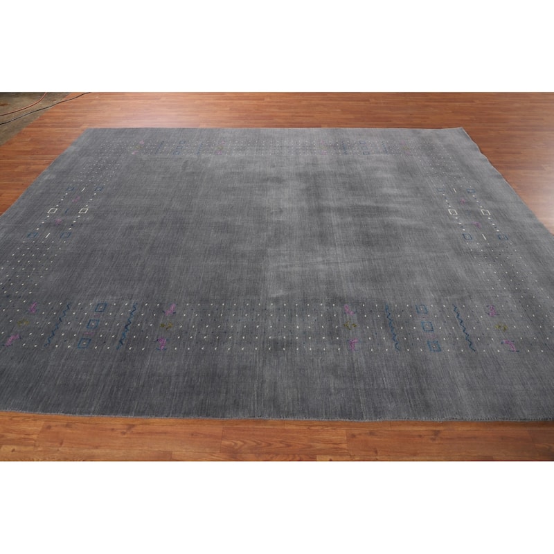 Tribal Gray Gabbeh Indian Area Rug Hand-Knotted Wool Carpet - 8'2" X 10'0"