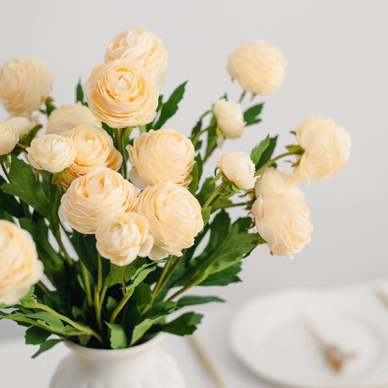 Champagne Silk Decorative Artificial Persian Buttercup Rose Flowers