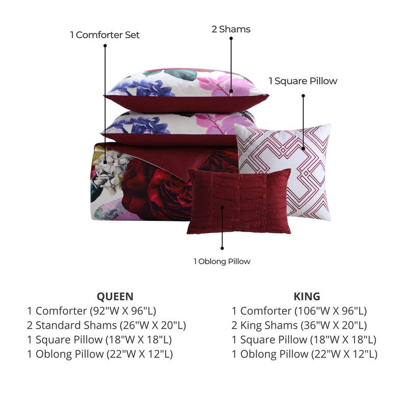 Bebejan Magenta Floral 100% Cotton 5 Piece Reversible Comforter Set