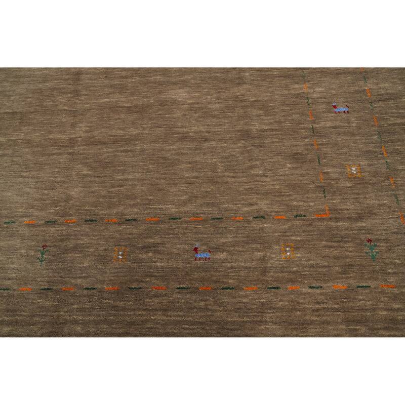 Hand Knotted Oriental 100% Wool Carpet Tribal Animal Pictorial Brown Gabbeh Area Rug - 8' 0'' X 8' 0''
