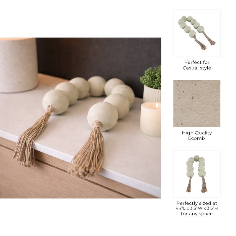 Decorative Beaded Garland with Tassels Ends - 44", Green & Brown