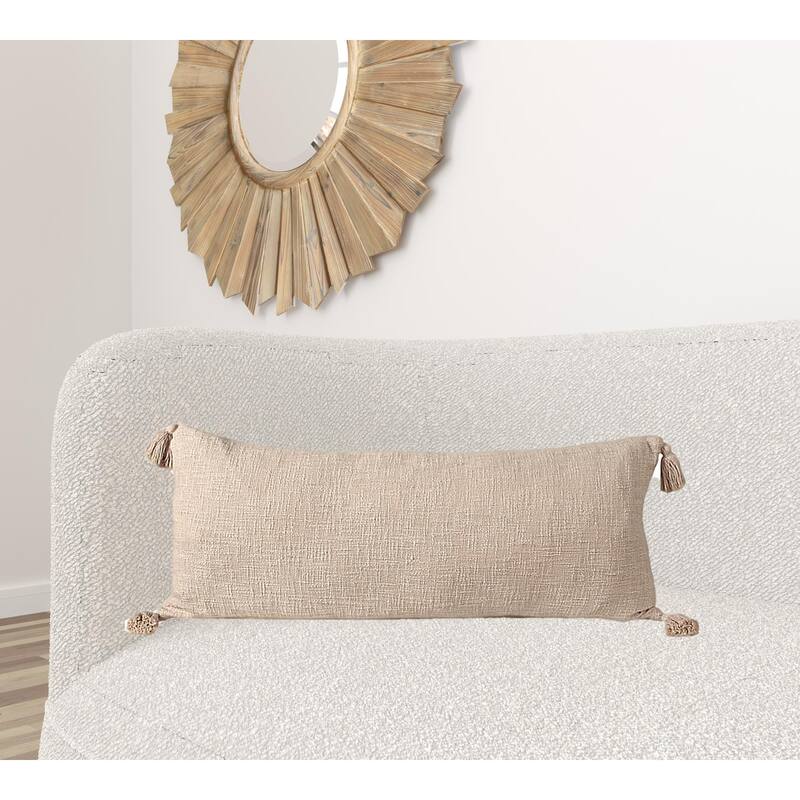 HomeRoots 14" X 36" Beige 100% Cotton Zippered Pillow