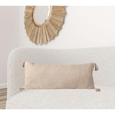 HomeRoots 14" X 36" Beige 100% Cotton Zippered Pillow