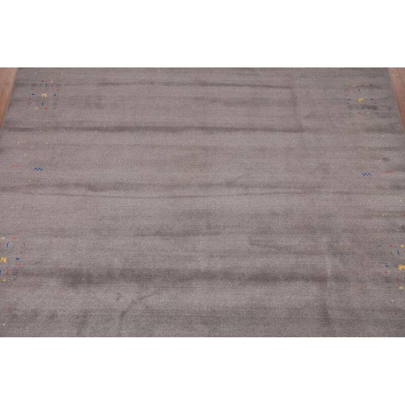 Gray Gabbeh Oriental Hand-Knotted Tribal Wool Carpet - 9'2" x 11'9"
