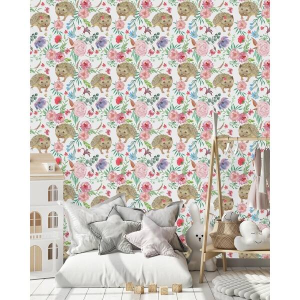Hedgehogs between Flowers Wallpaper Peel and Stick and Prepasted - Bed