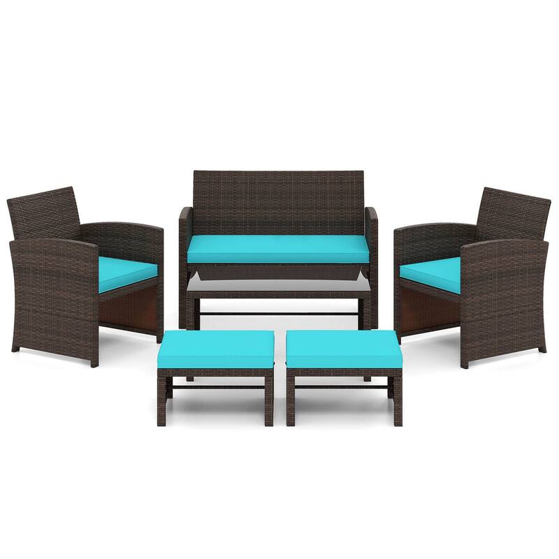 Gymax 6 PCS Patio Furniture Set w/ 1 Loveseat 1 Coffee Table 2