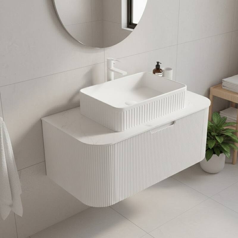 Wall Mounted Bathroom Vanity with White Rectangular Ceramic Basin