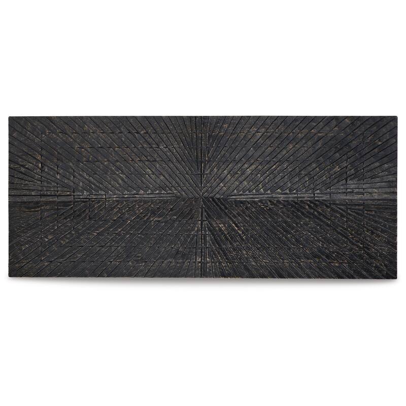 Ernest 20 x 48 Wall Decor, Carved Sunburst Design, Wood Panel, Black Finish