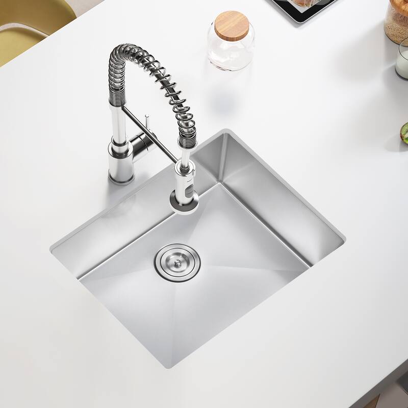 Undermount Single Bowl Stainless Steel Kitchen Sink Medium Basin With Strainer