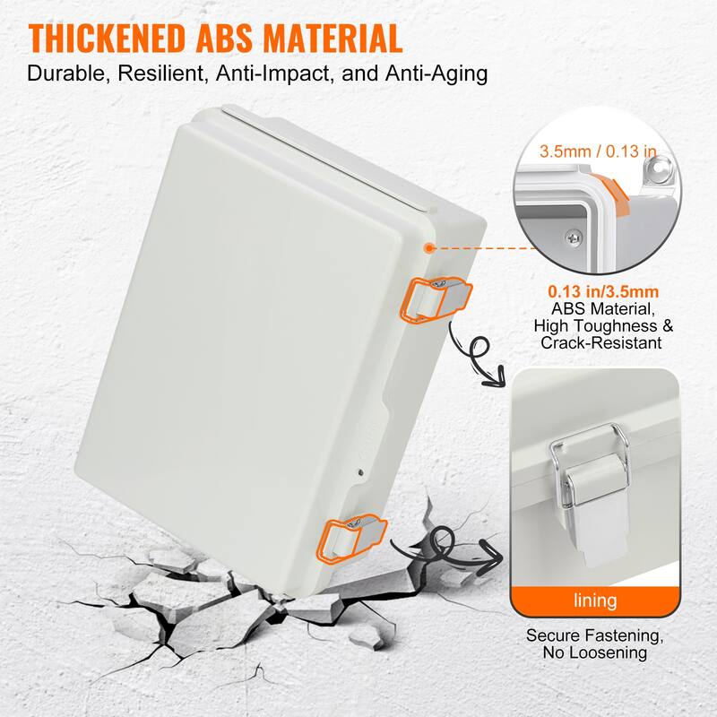 Outdoor Electrical Junction Box, ABS Plastic Electrical Enclosure Box with Hinged Cover Stainless Steel Latch
