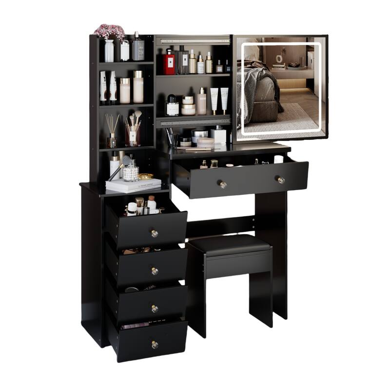 37" Full-Size Vanity Set with LED Mirror, Adjustable Light & Mirror